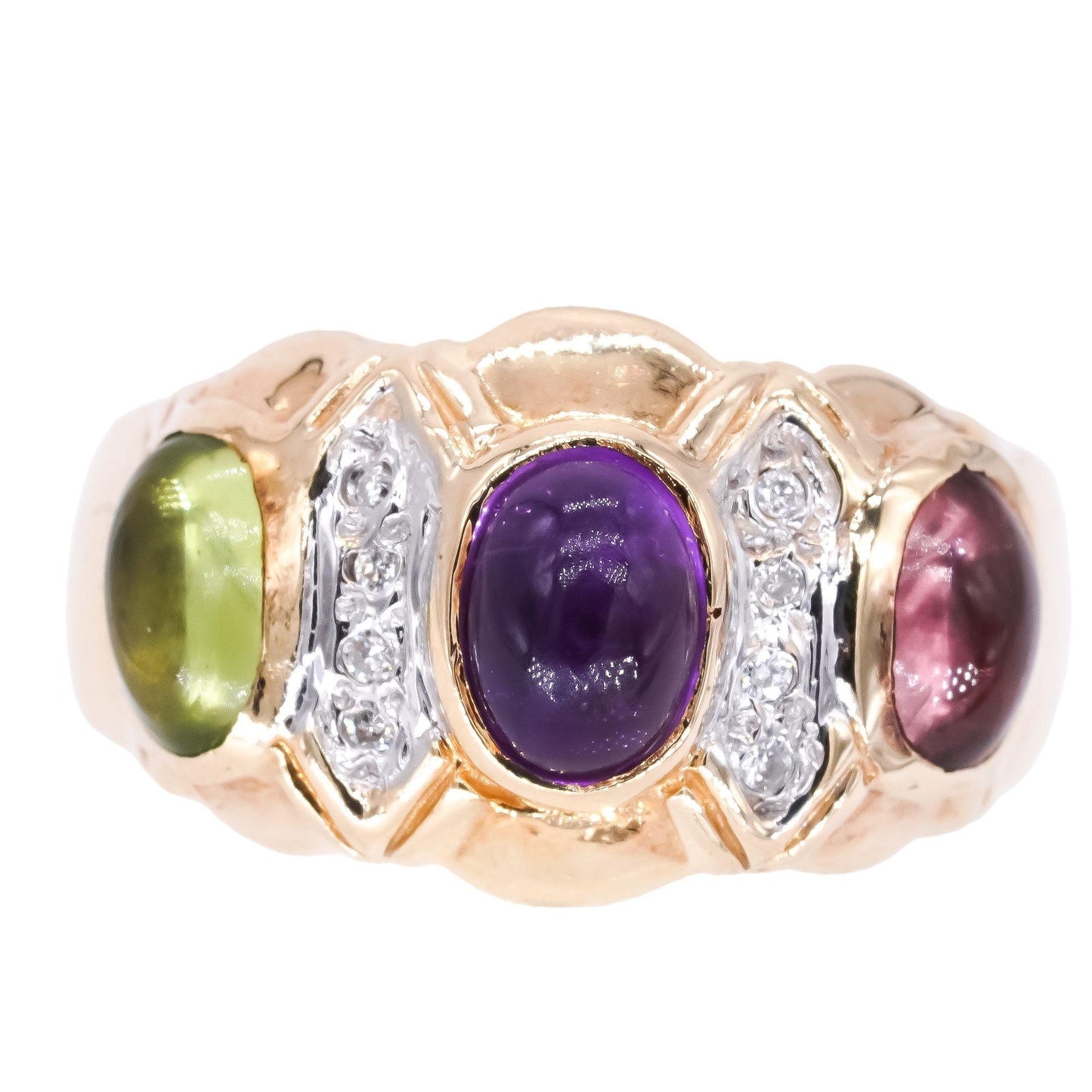 14k Yellow Gold 0.58ct Diamond + Assorted Gemstone Band Ring Size 7.5