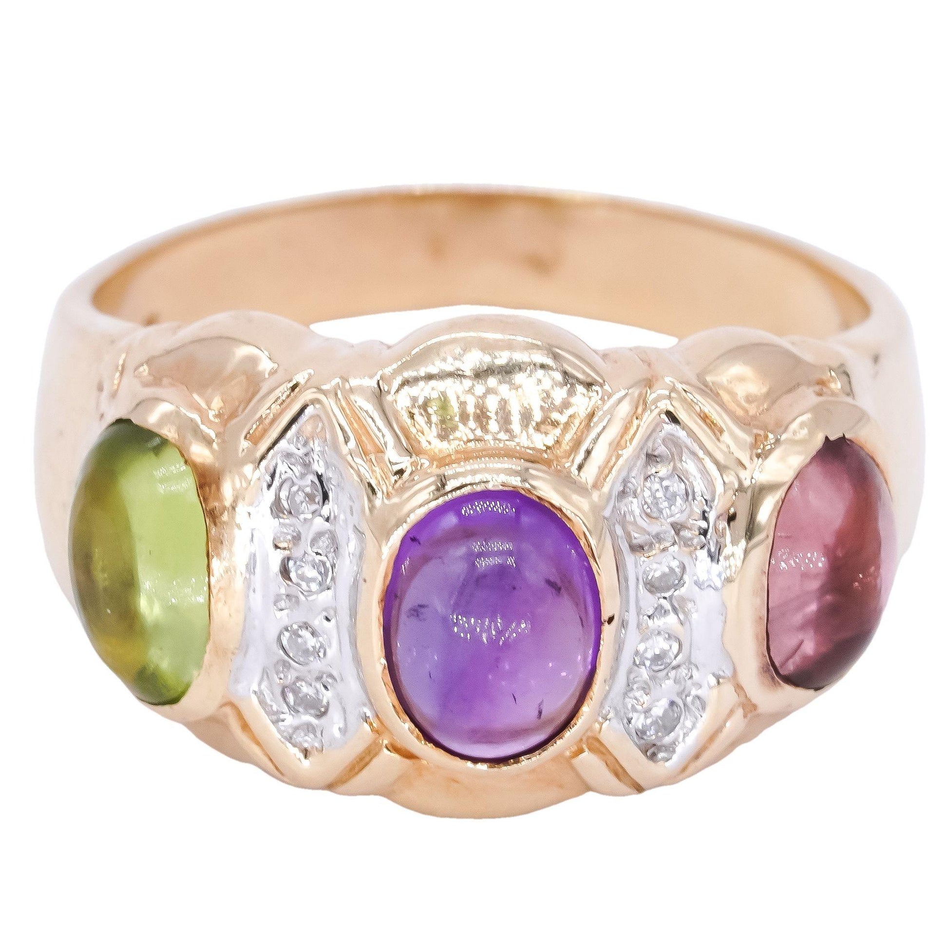 14k Yellow Gold 0.58ct Diamond + Assorted Gemstone Band Ring Size 7.5