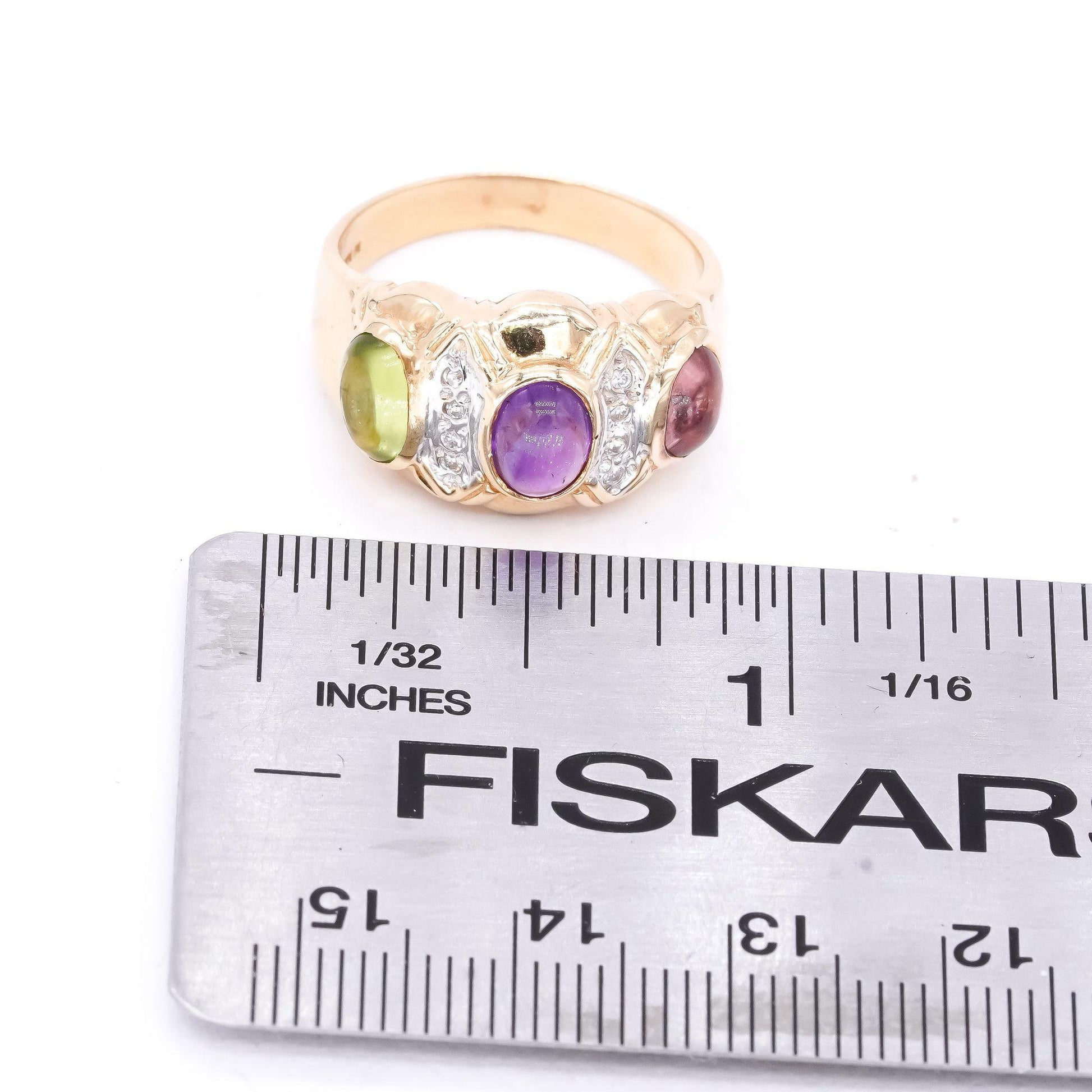 14k Yellow Gold 0.58ct Diamond + Assorted Gemstone Band Ring Size 7.5