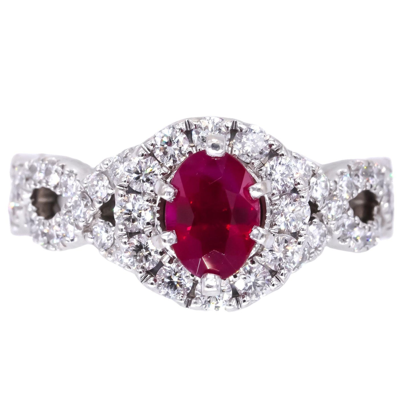 Neil Lane 14k White Gold 1.9ct VS Diamond + Ruby Braided Bridal Ring Size 7