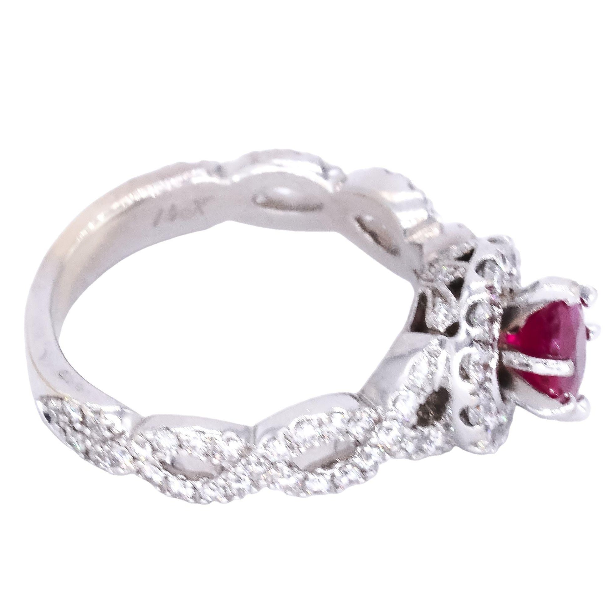 Neil Lane 14k White Gold 1.9ct VS Diamond + Ruby Braided Bridal Ring Size 7