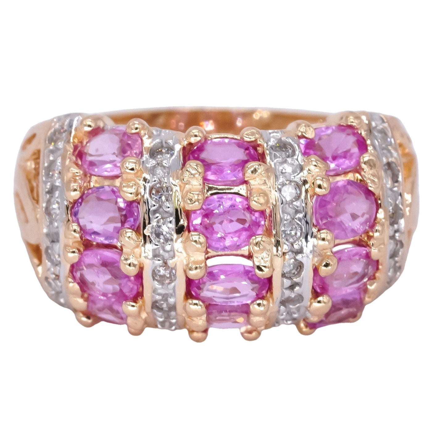 Designer 14k Yellow Gold 2.0CT Diamond & Pink Sapphire Dome Ring size 7