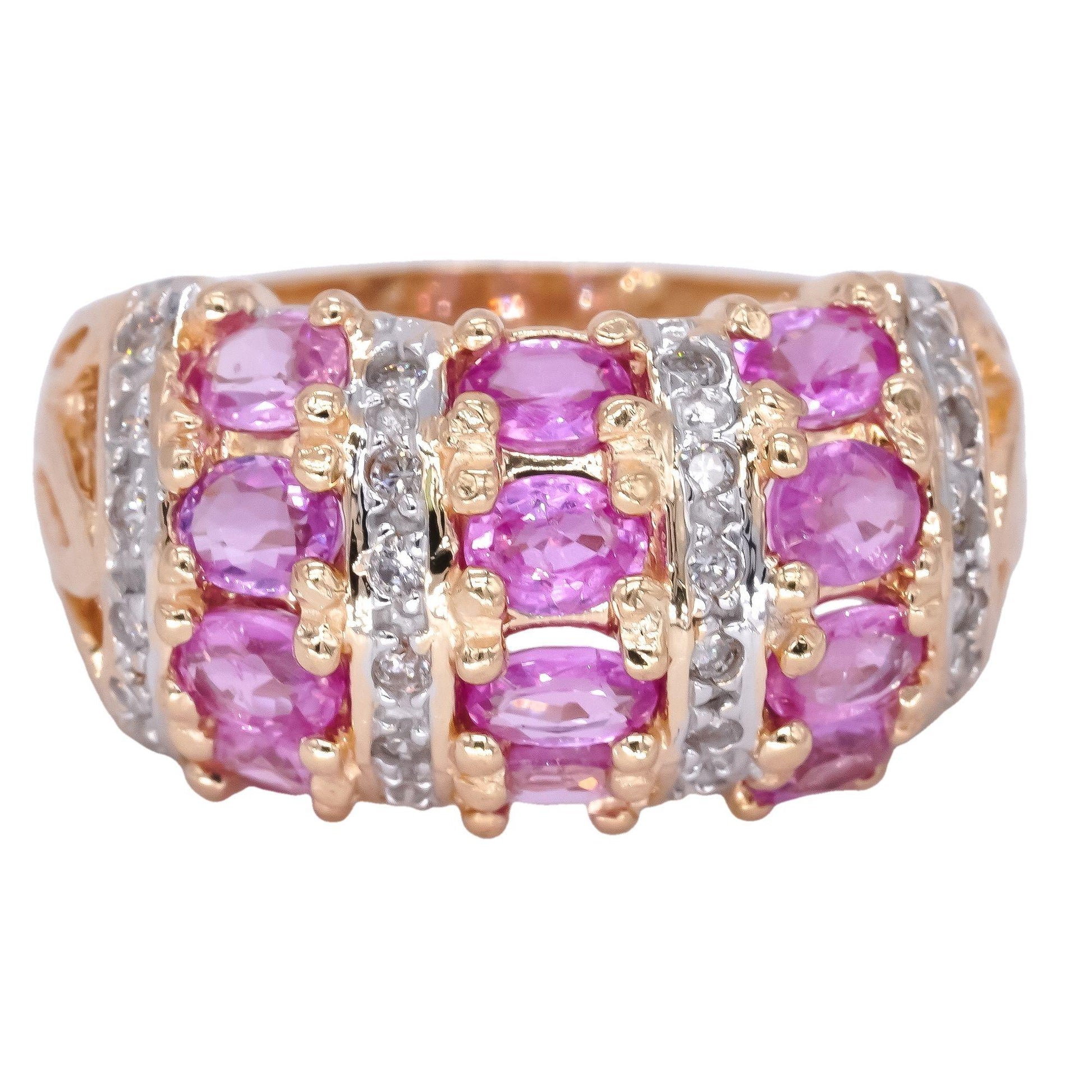 Designer 14k Yellow Gold 2.0CT Diamond & Pink Sapphire Dome Ring size 7