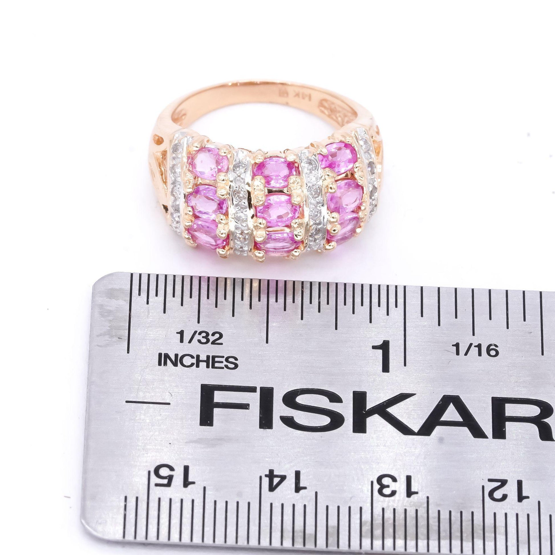 Designer 14k Yellow Gold 2.0CT Diamond & Pink Sapphire Dome Ring size 7