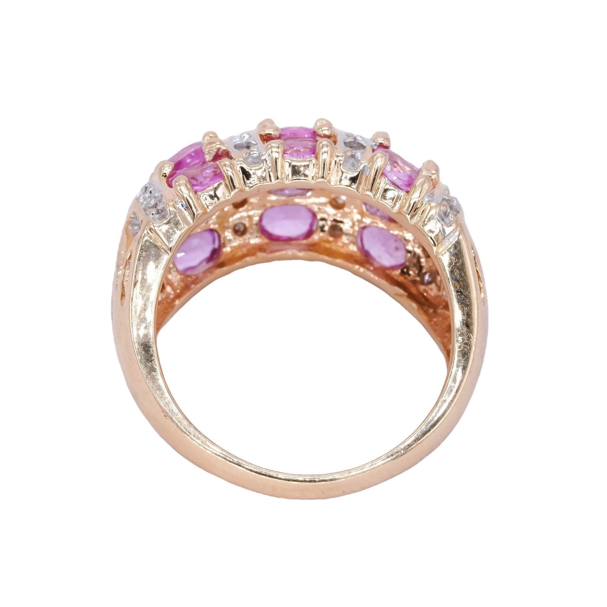 Designer 14k Yellow Gold 2.0CT Diamond & Pink Sapphire Dome Ring size 7