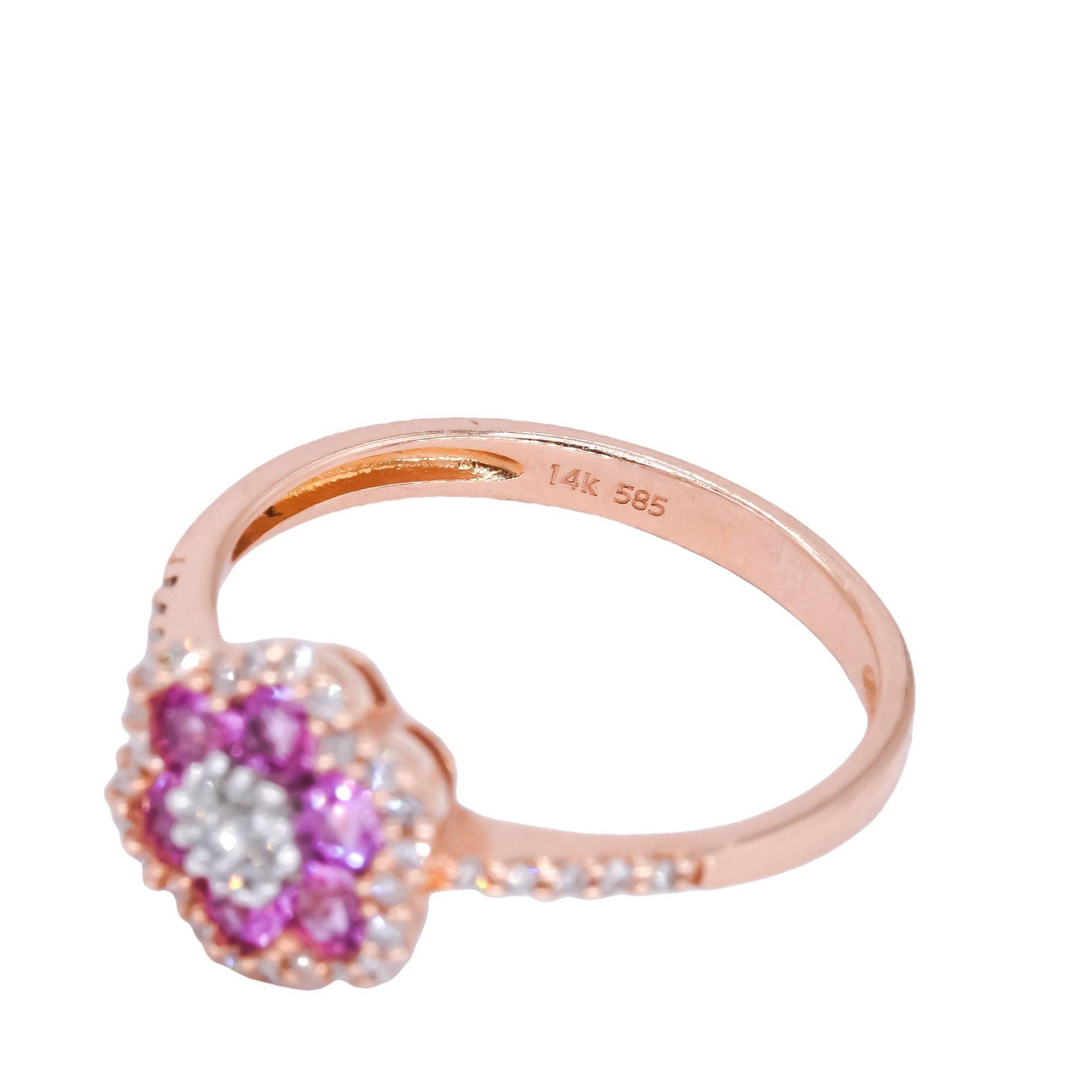 14k Rose Gold 0.55CT Diamond & Pink Sapphire Flower Cluster Ring size 6.75