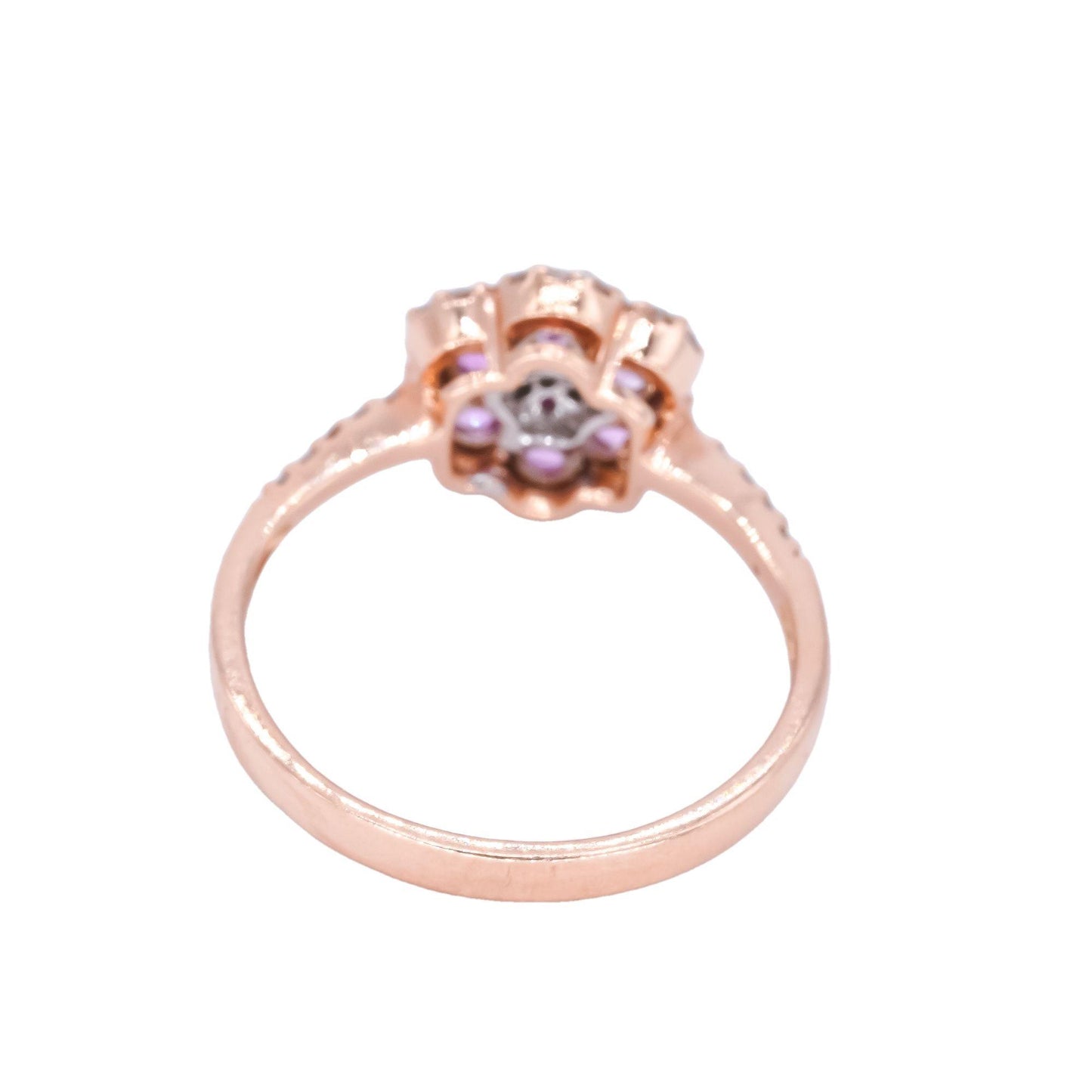 14k Rose Gold 0.55CT Diamond & Pink Sapphire Flower Cluster Ring size 6.75