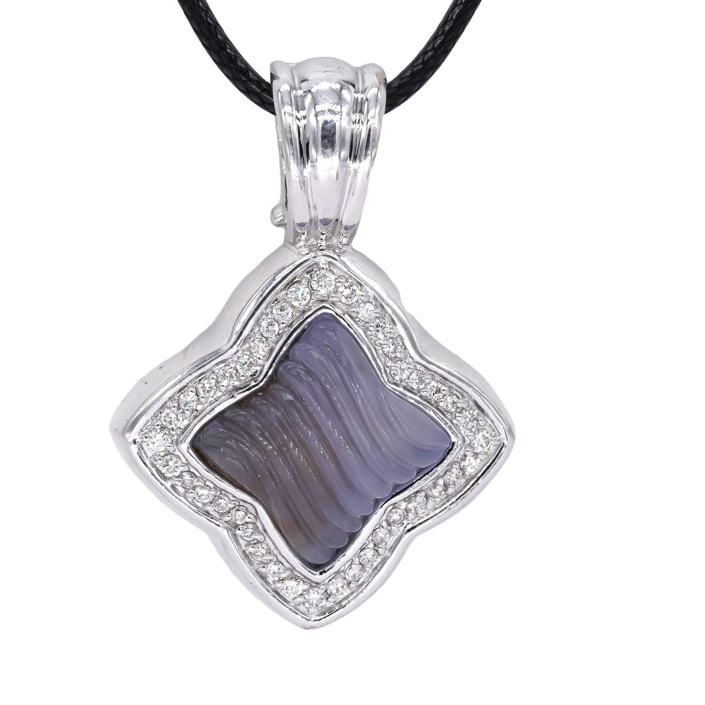 David Yurman 18k White Gold 0.50CT VS Diamond & Chalcedony Pendant Necklace