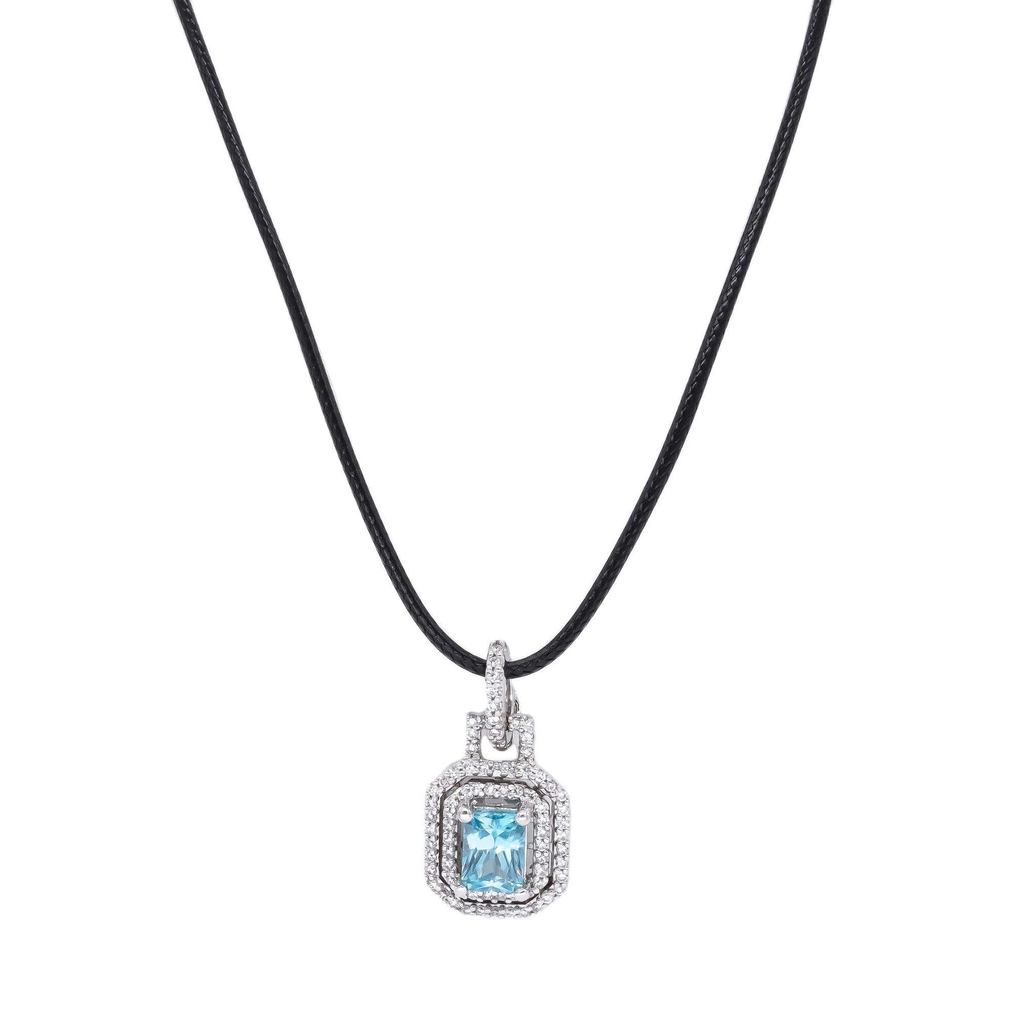 18k White Gold 2.09CT VS Diamond & Blue Zircon Pave Halo Pendant Necklace