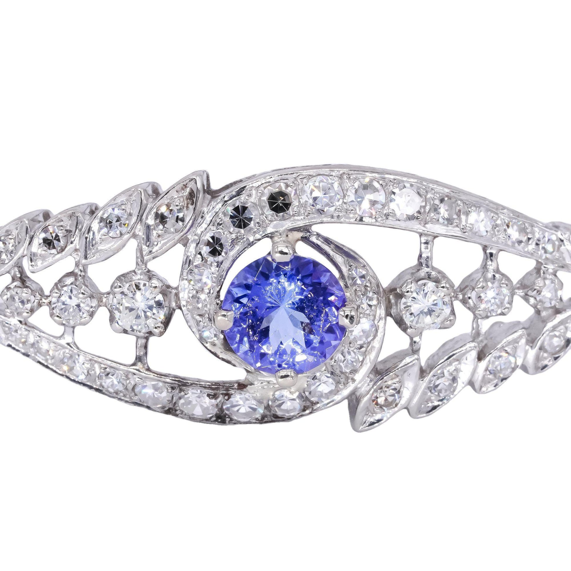 14k White Gold Vintage Jewelry 2.10CT VS Diamond & Tanzanite Fancy Bracelet