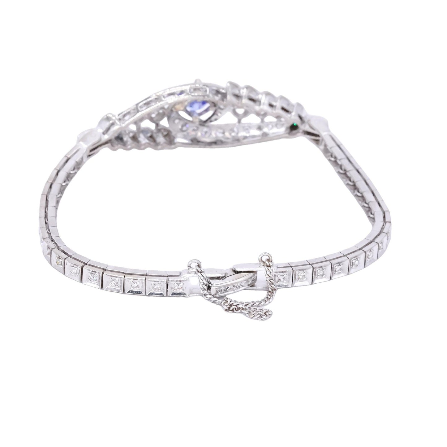 14k White Gold Vintage Jewelry 2.10CT VS Diamond & Tanzanite Fancy Bracelet