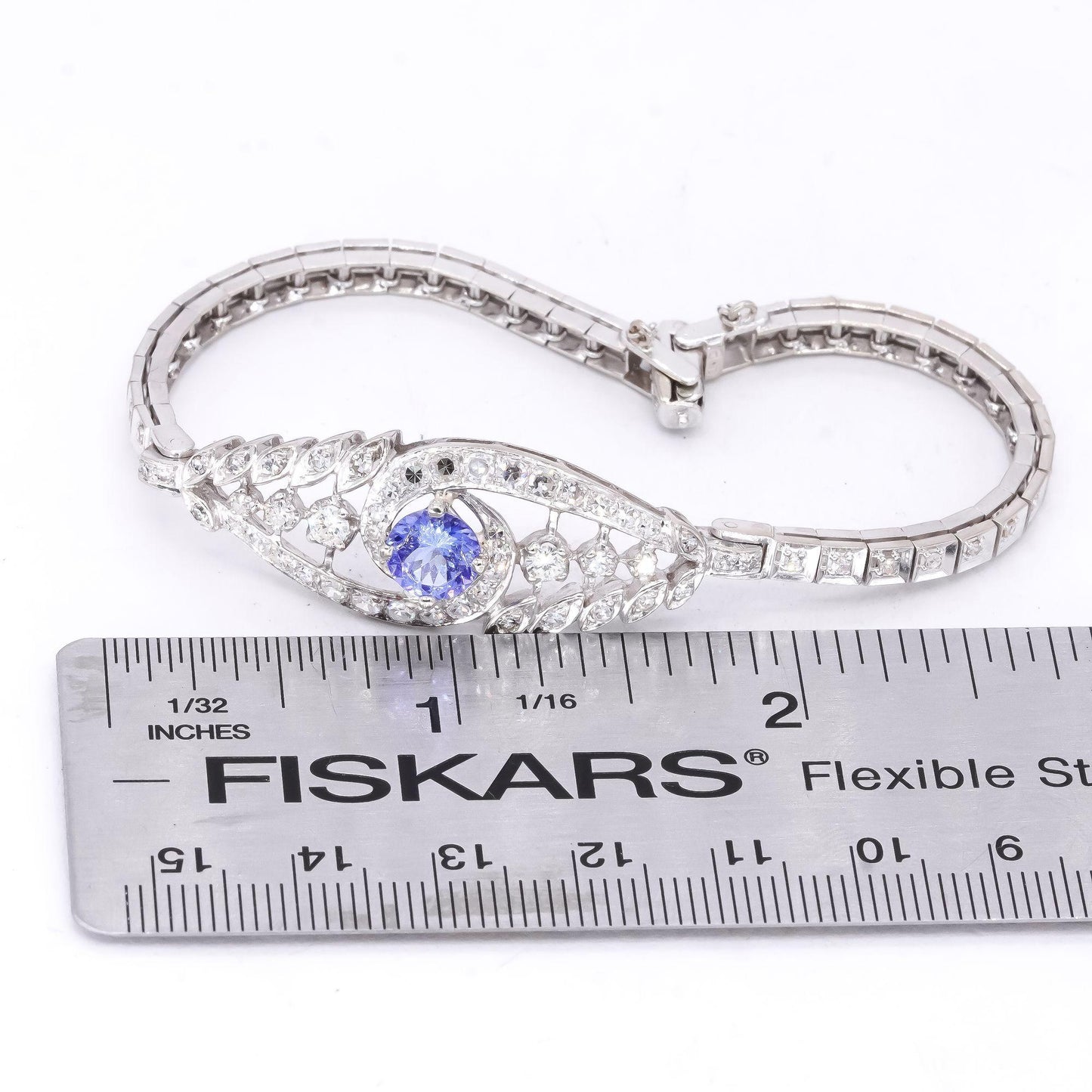 14k White Gold Vintage Jewelry 2.10CT VS Diamond & Tanzanite Fancy Bracelet