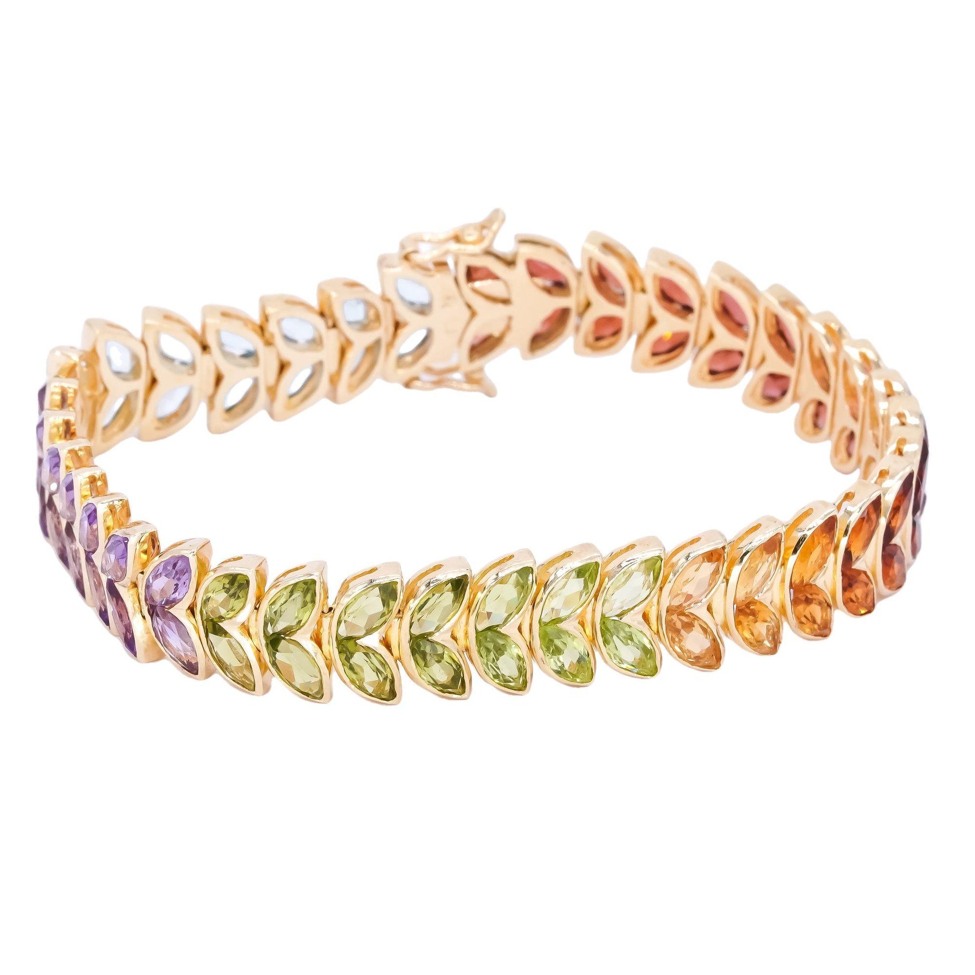 18k Yellow Gold Jewelry 11.0CT Assorted Rainbow Gemstones Bracelet