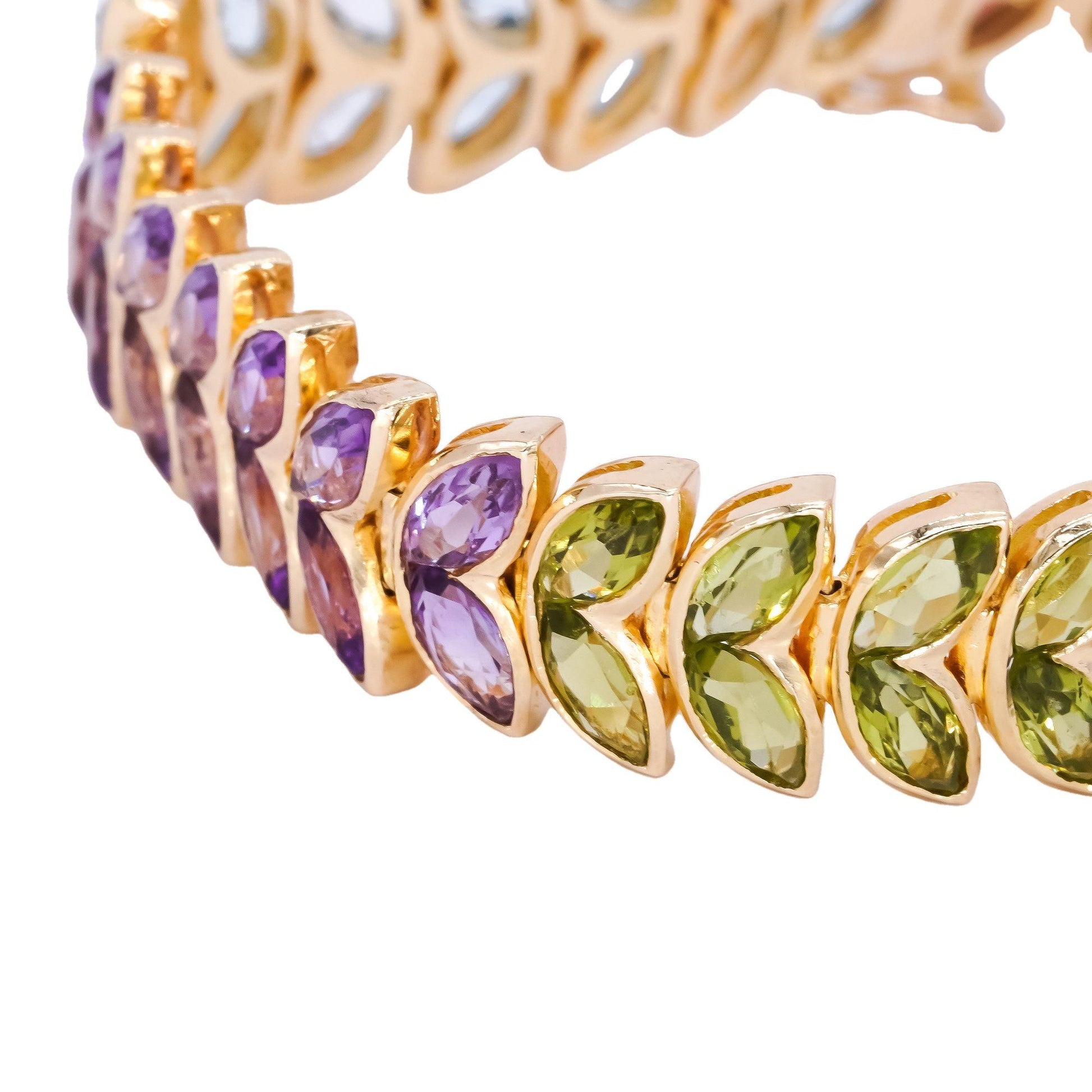 18k Yellow Gold Jewelry 11.0CT Assorted Rainbow Gemstones Bracelet