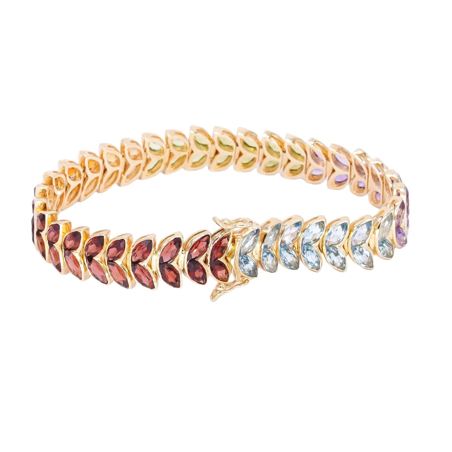 18k Yellow Gold Jewelry 11.0CT Assorted Rainbow Gemstones Bracelet