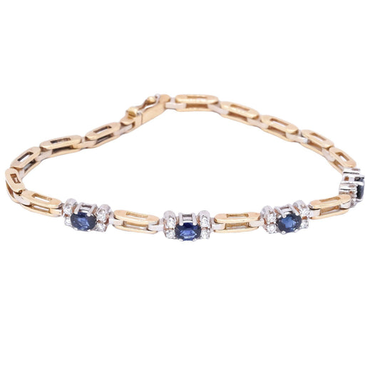 14k White & Yellow Gold 1.83CT VS Diamond & Sapphire Bar Link Bracelet