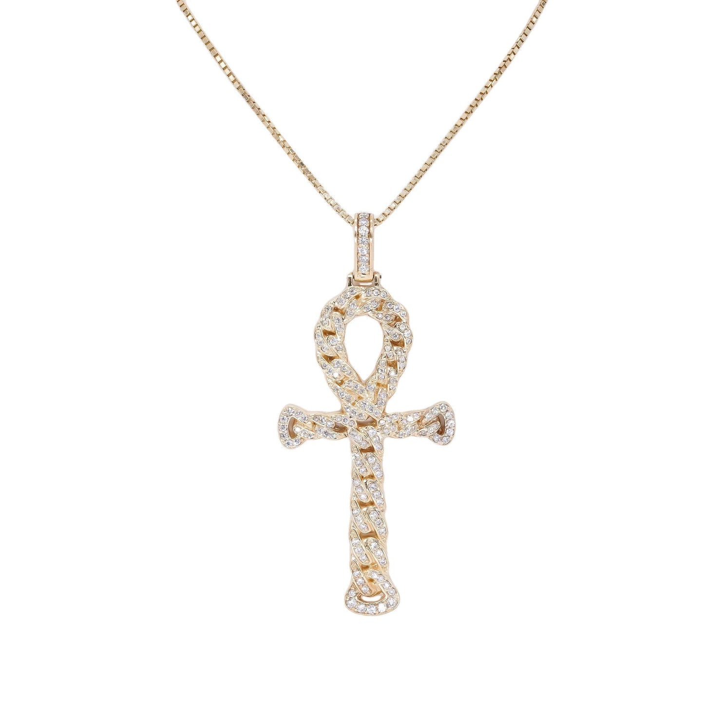 14k Yellow Gold 2.10CT VS Diamond Pave Braided Cross Pendant Necklace