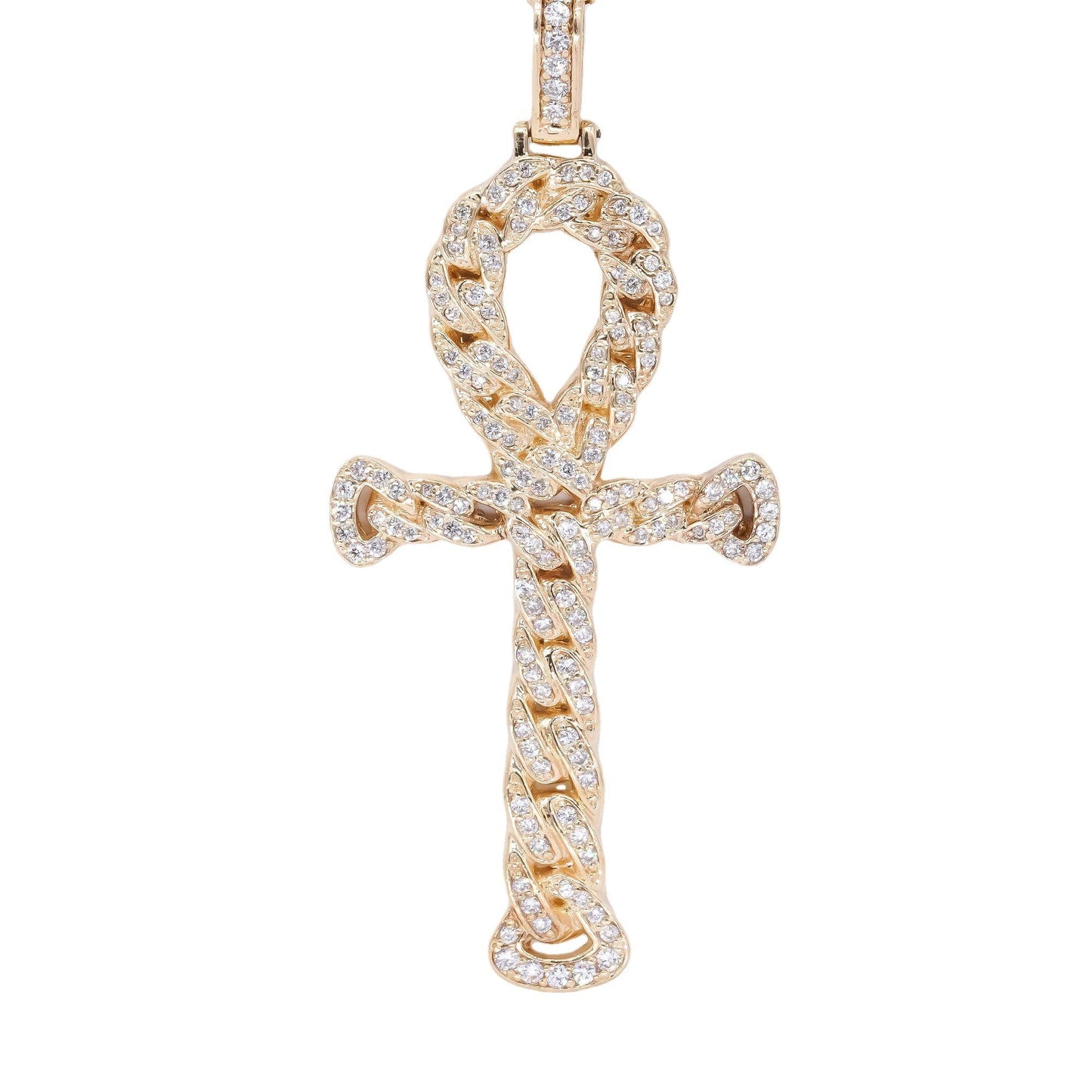 14k Yellow Gold 2.10CT VS Diamond Pave Braided Cross Pendant Necklace