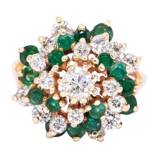 14k gold 1.85ct diamond emerald swirl vintage cocktail flower ring size 5.25