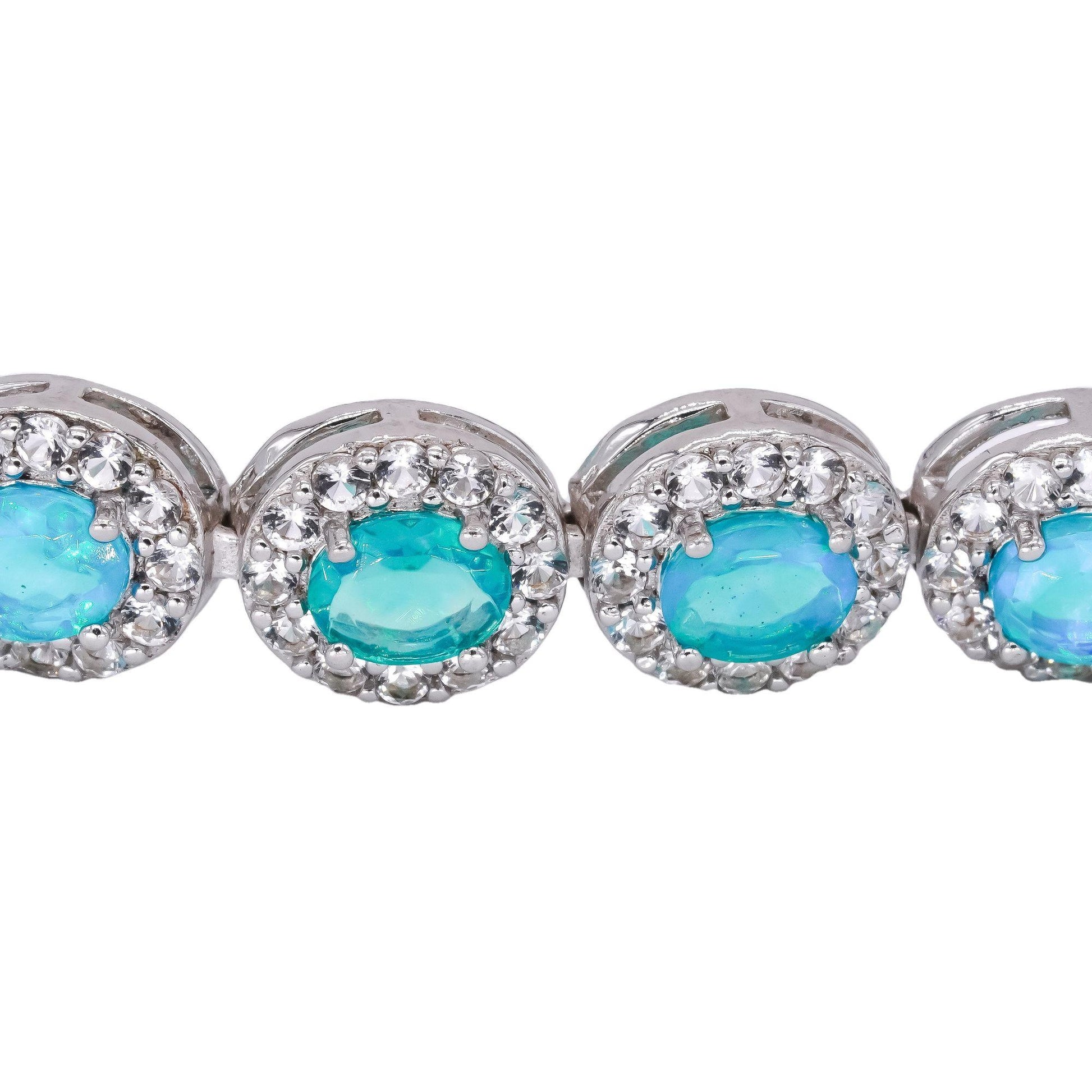 Sterling Silver 10.0CT Opal & White Topaz Halo Fancy Tennis Bracelet