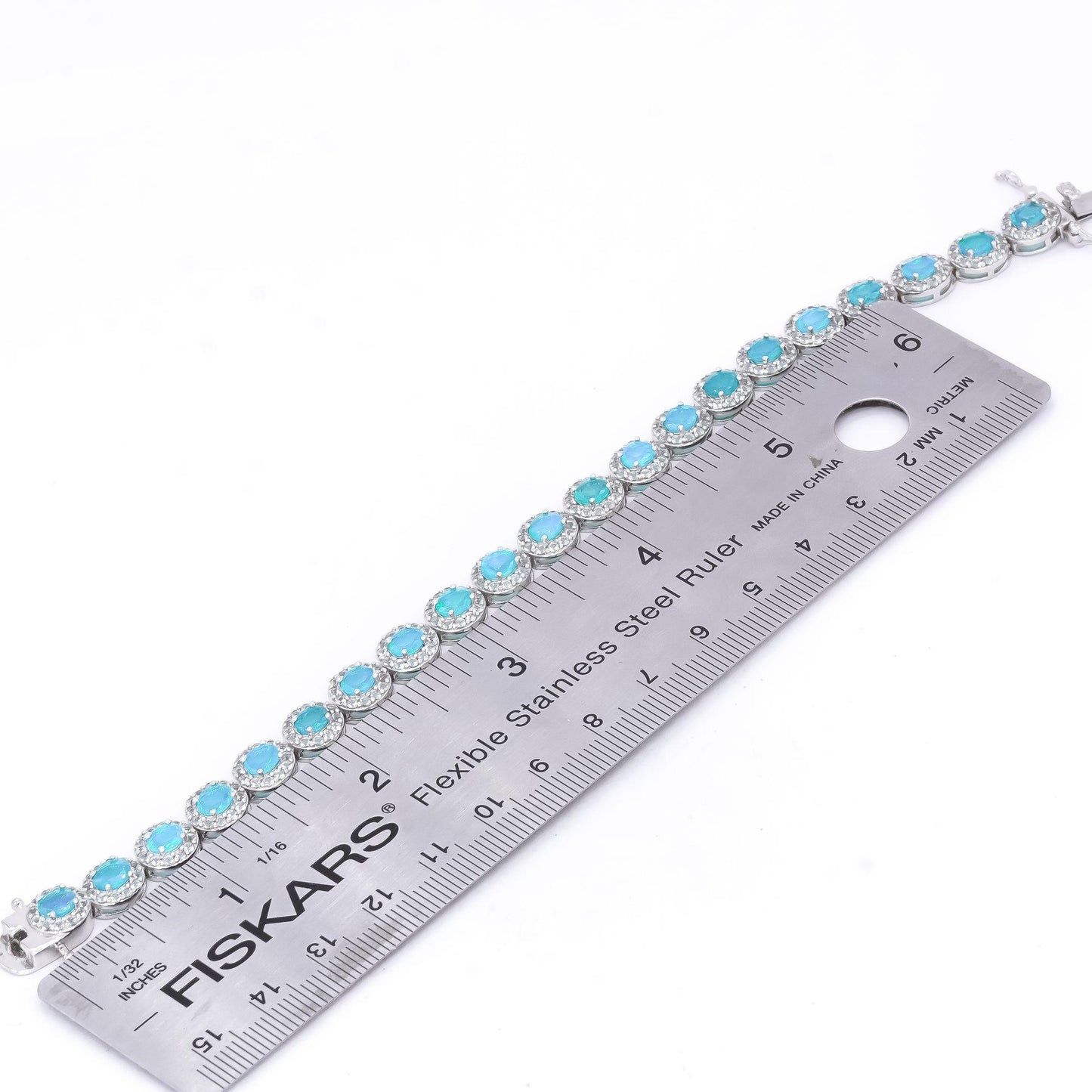 Sterling Silver 10.0CT Opal & White Topaz Halo Fancy Tennis Bracelet