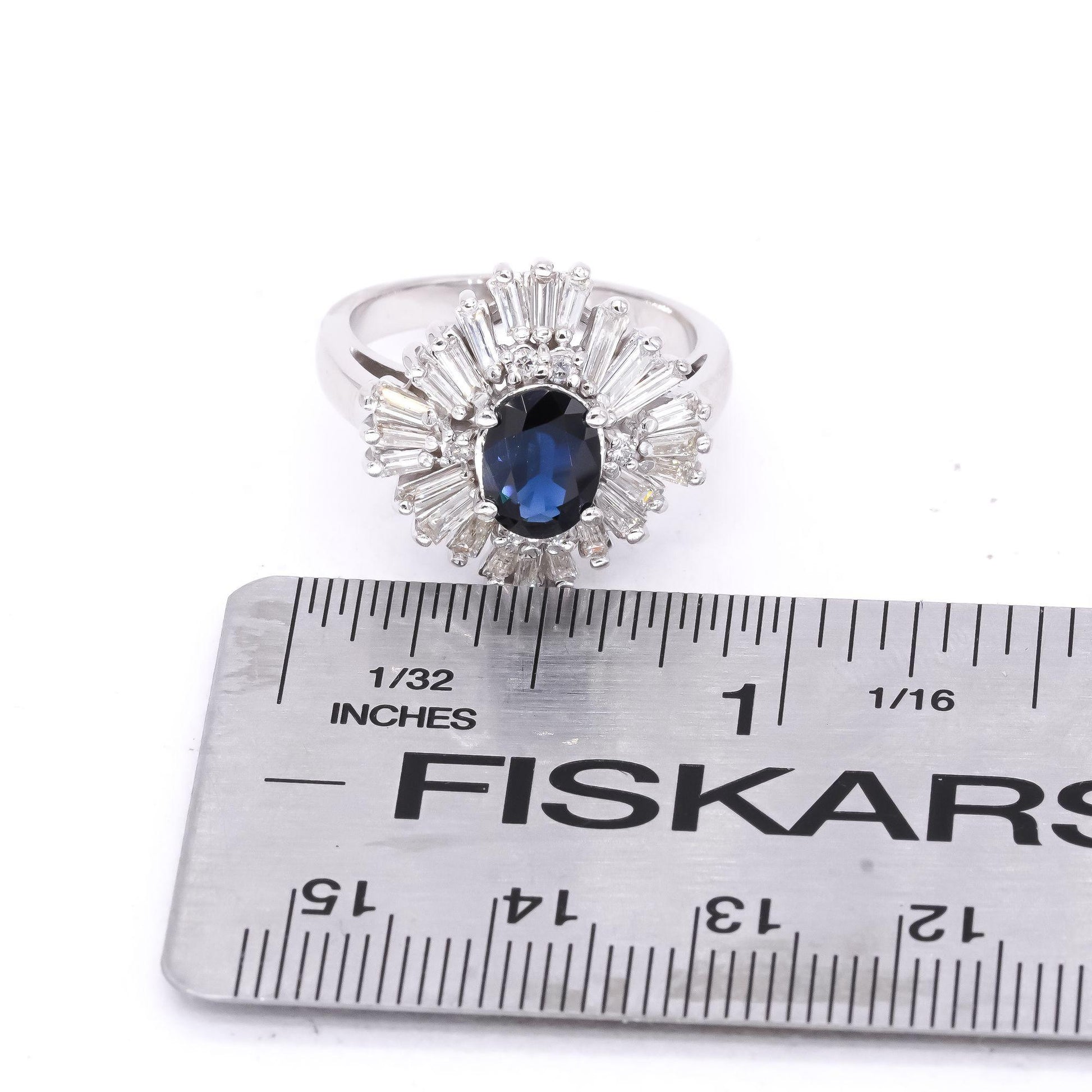 14k White Gold 2.50CT Diamond & Sapphire Ballerina Cluster Ring size 8