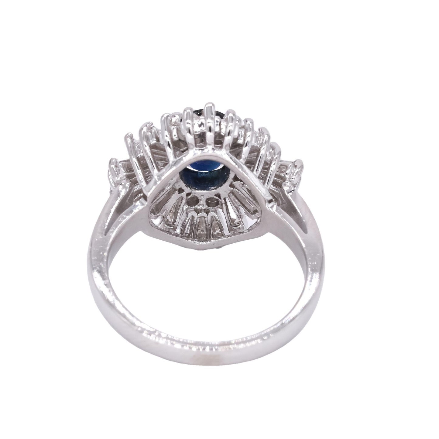 14k White Gold 2.50CT Diamond & Sapphire Ballerina Cluster Ring size 8