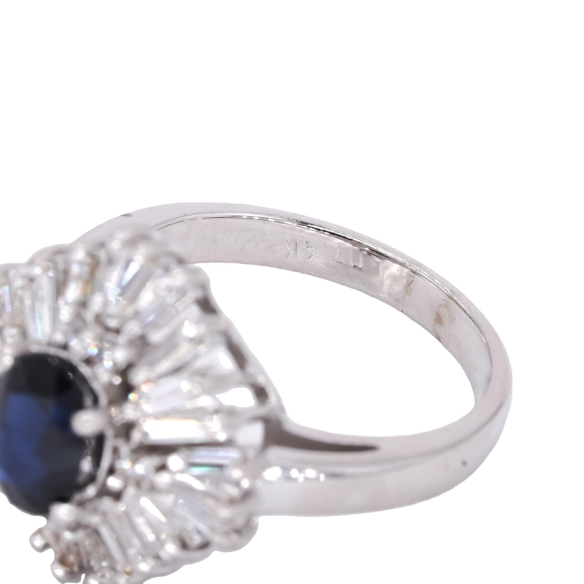 14k White Gold 2.50CT Diamond & Sapphire Ballerina Cluster Ring size 8