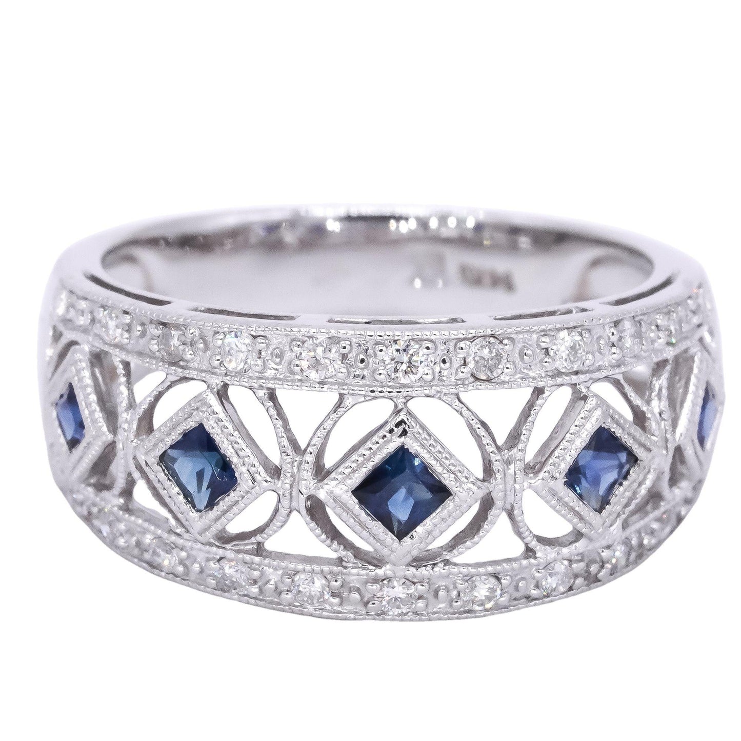 Le Vian 14k White Gold 0.55CT Diamond & Sapphire Filigree Band Ring size 7.25