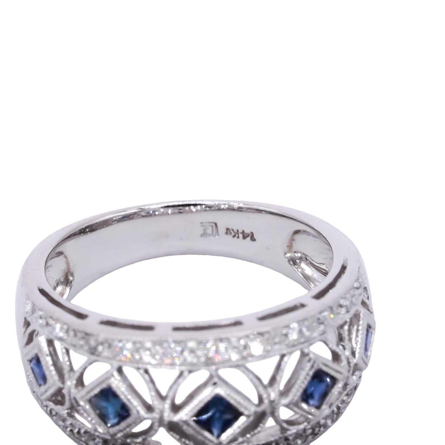 Le Vian 14k White Gold 0.55CT Diamond & Sapphire Filigree Band Ring size 7.25