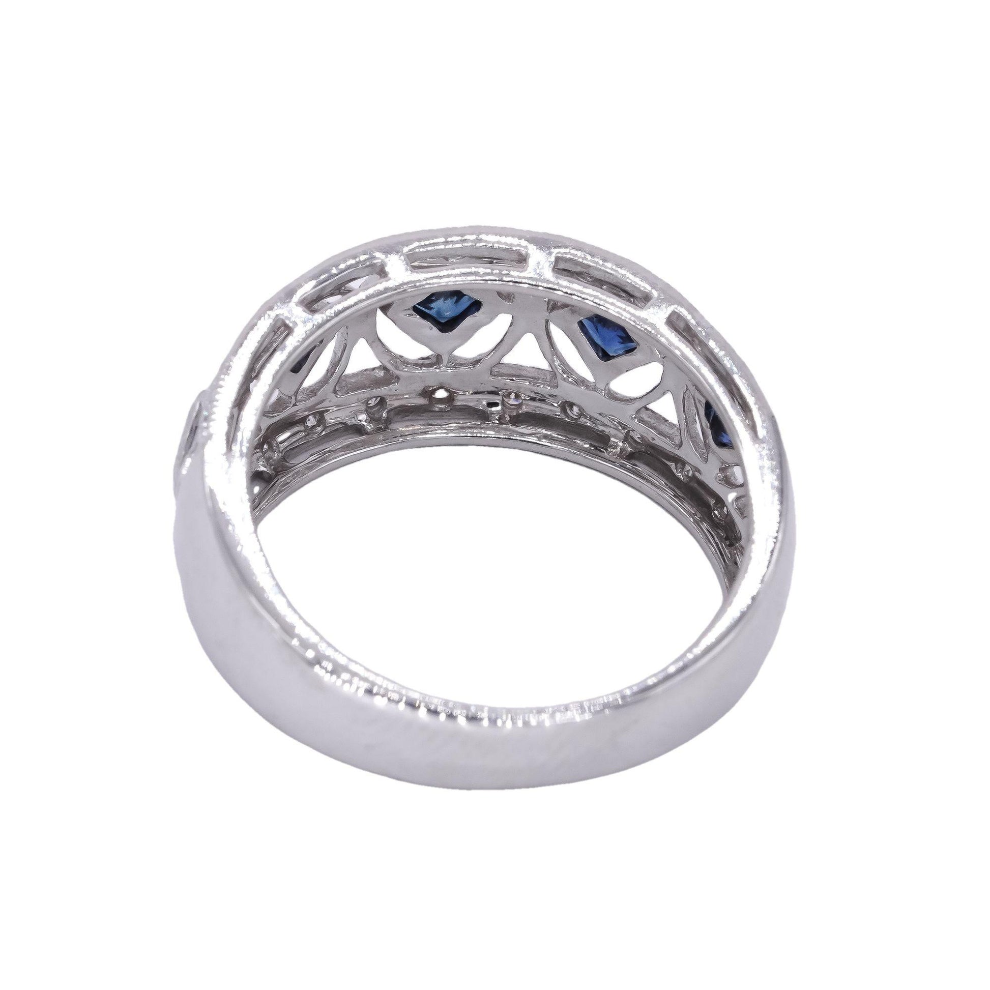 Le Vian 14k White Gold 0.55CT Diamond & Sapphire Filigree Band Ring size 7.25