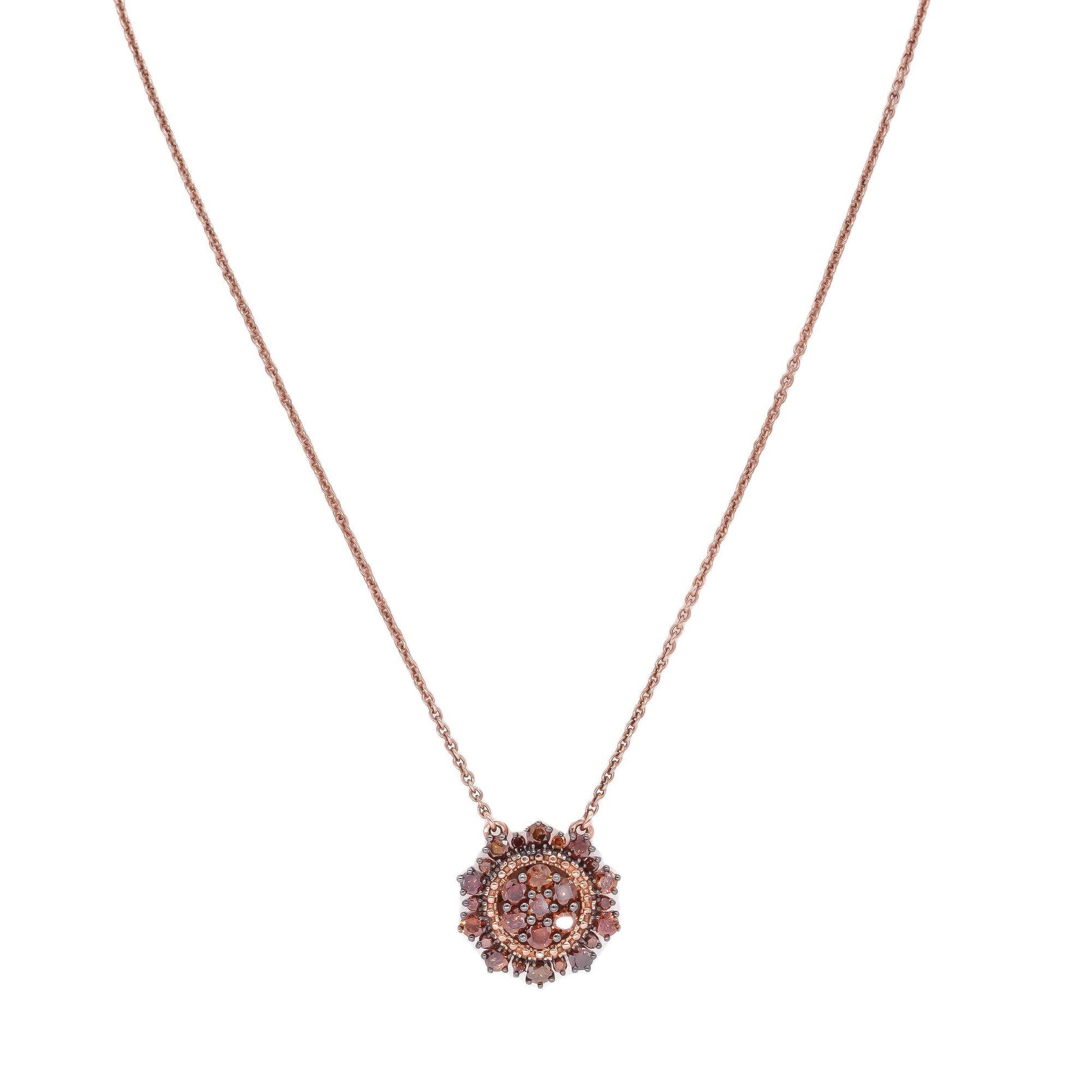 Sterling Silver Rose Gold Plated 0.75ct Orange Diamond Sunburst Pendant Necklace