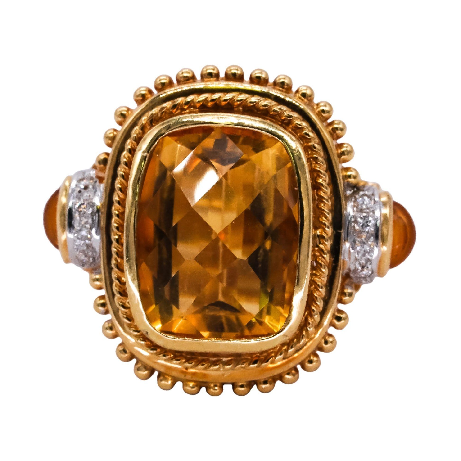 18k Yellow Gold Jewelry 7.08CT Diamond & Citrine Jumbo Ring size 5