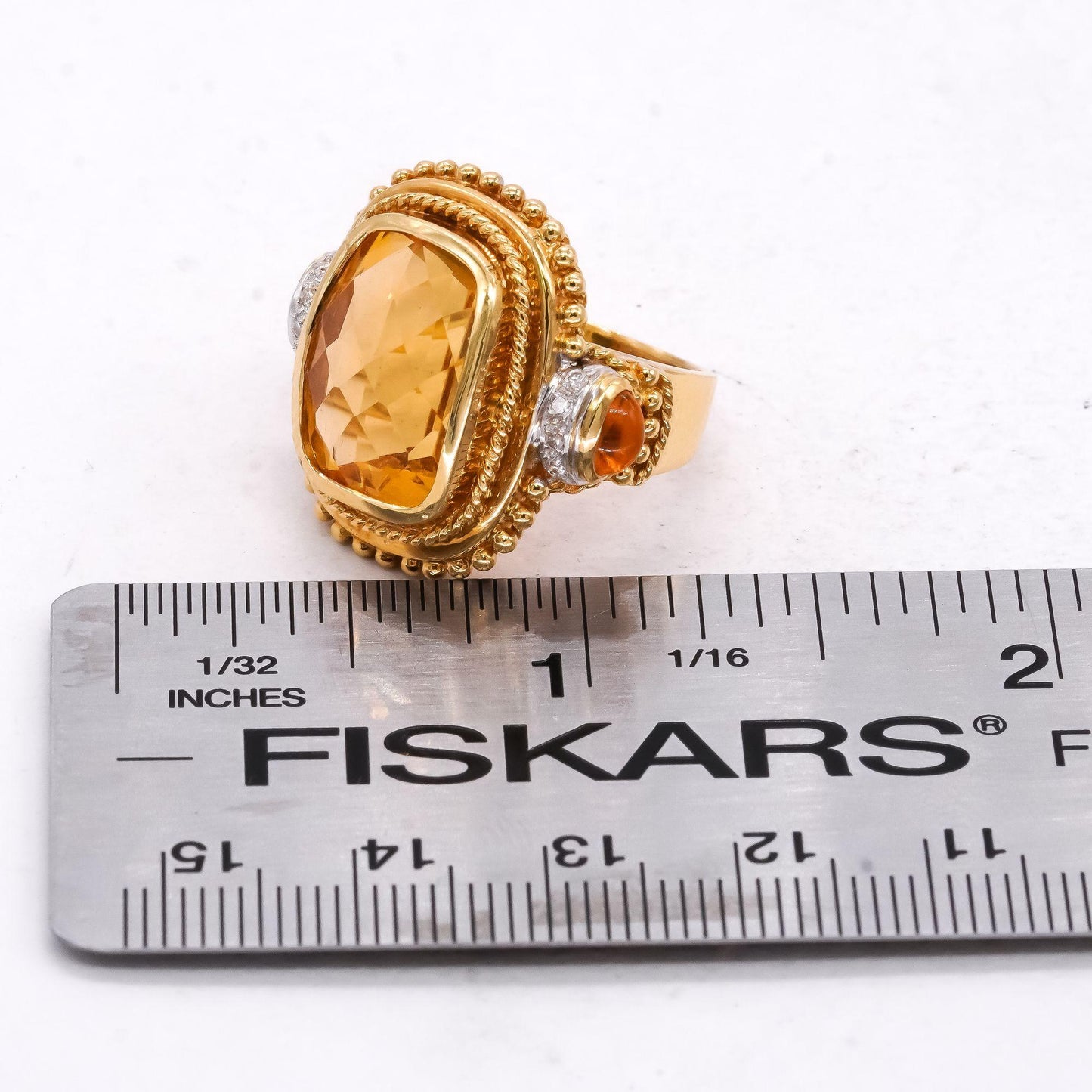 18k Yellow Gold Jewelry 7.08CT Diamond & Citrine Jumbo Ring size 5