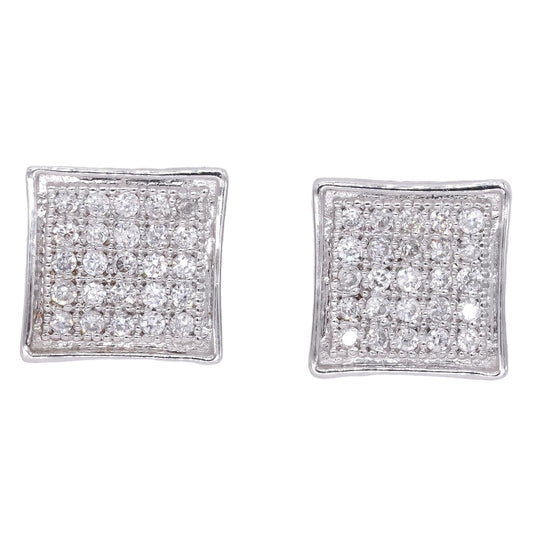 18k White Gold Jewelry 0.21CT Diamond Pave Square Block Earrings