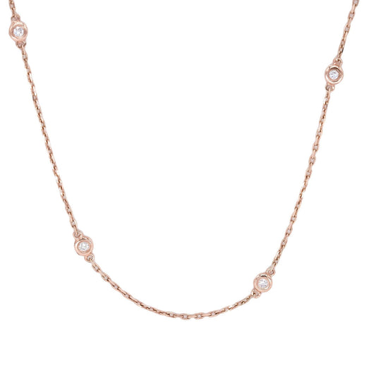 14k Rose Gold Jewelry 0.26CT Diamond By The Yard Chain Necklace