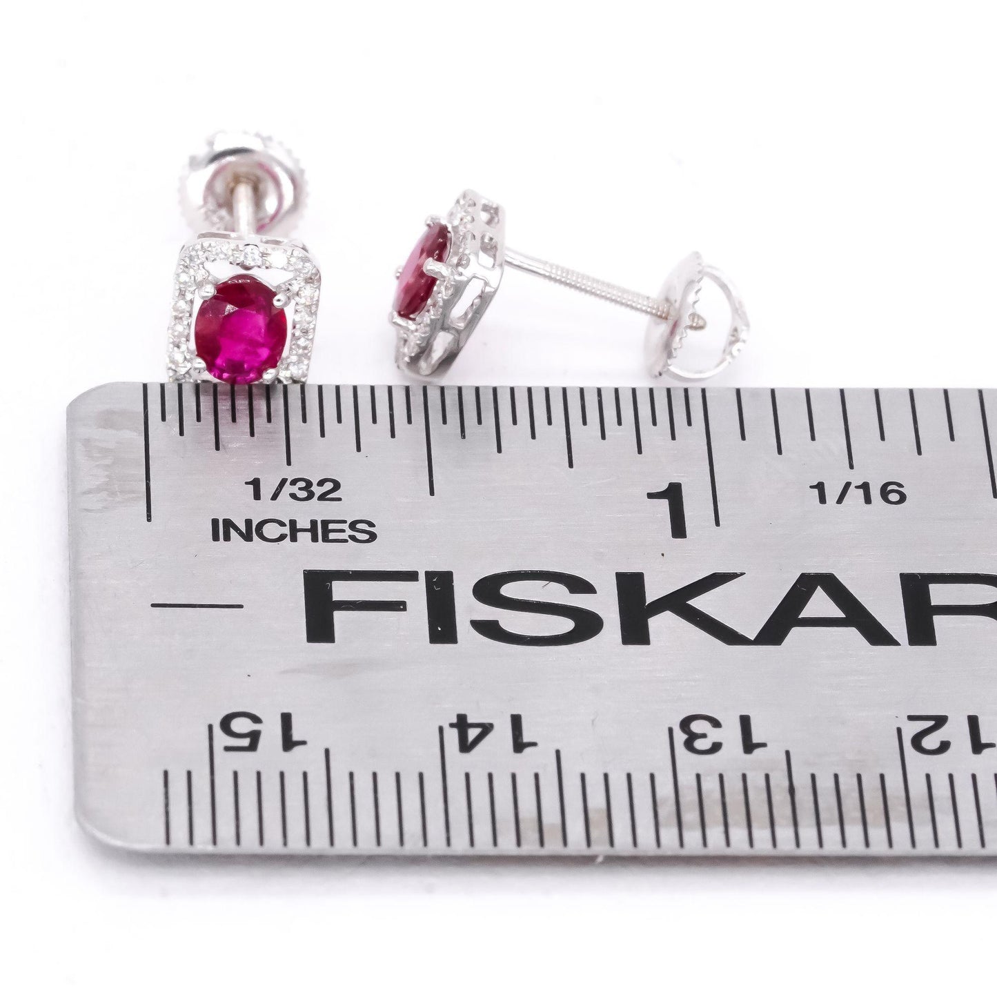 18k White Gold 0.35CT Diamond & Ruby Halo Stud Screw Back Earrings