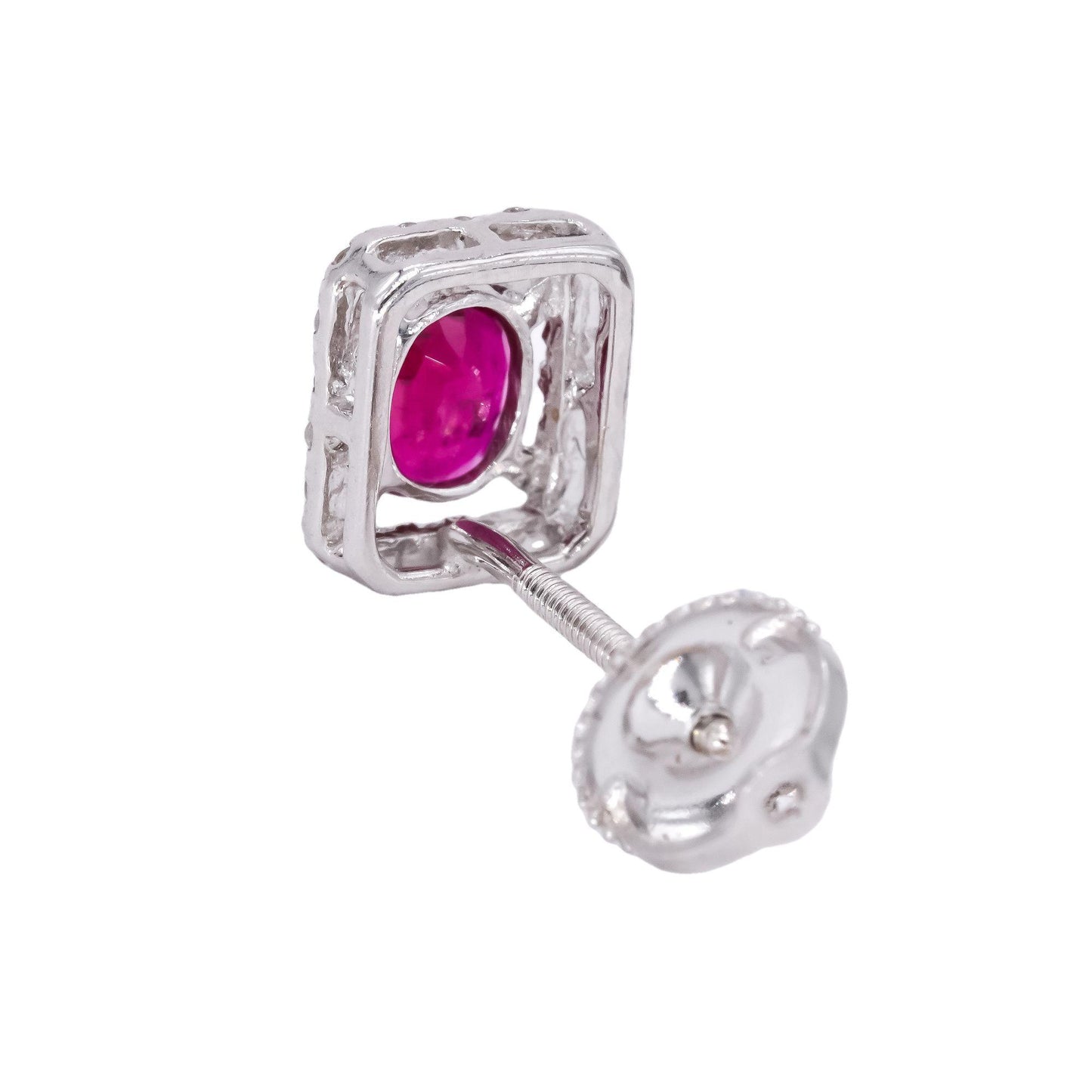 18k White Gold 0.35CT Diamond & Ruby Halo Stud Screw Back Earrings