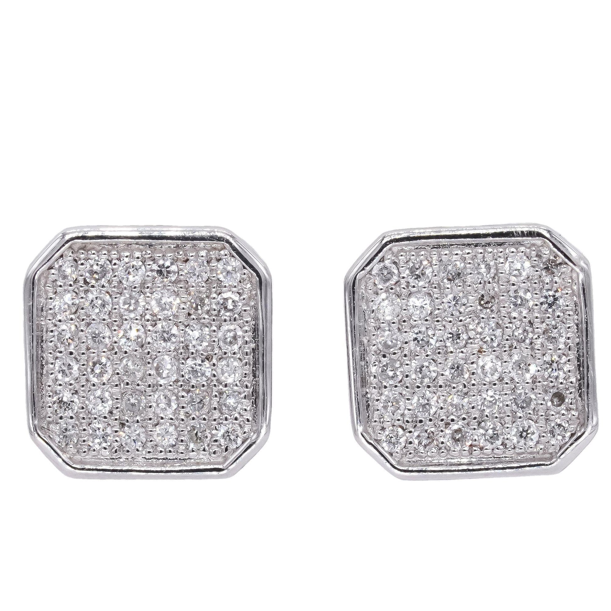 18k White Gold 0.29CT Diamond Pave Square Shaped Stud Earrings