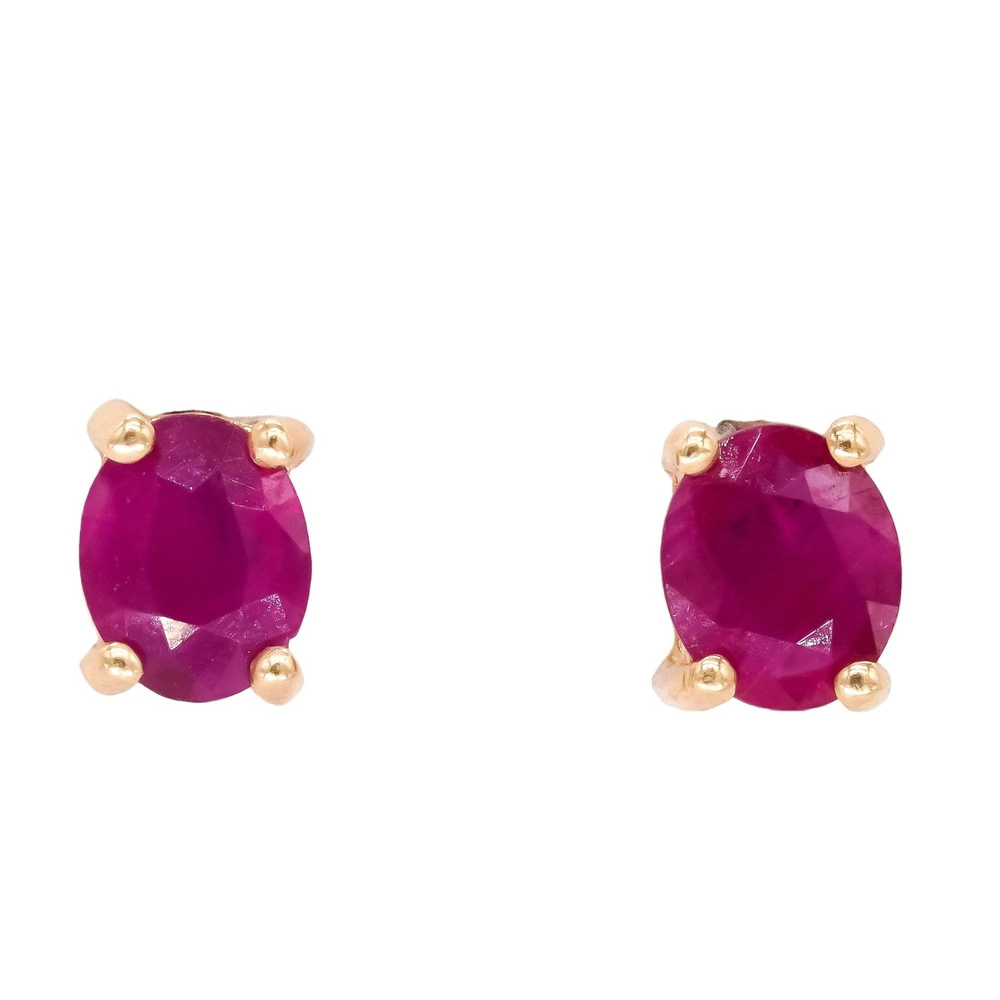 14k Yellow Gold Jewelry 0.66CT Ruby Stud Earrings