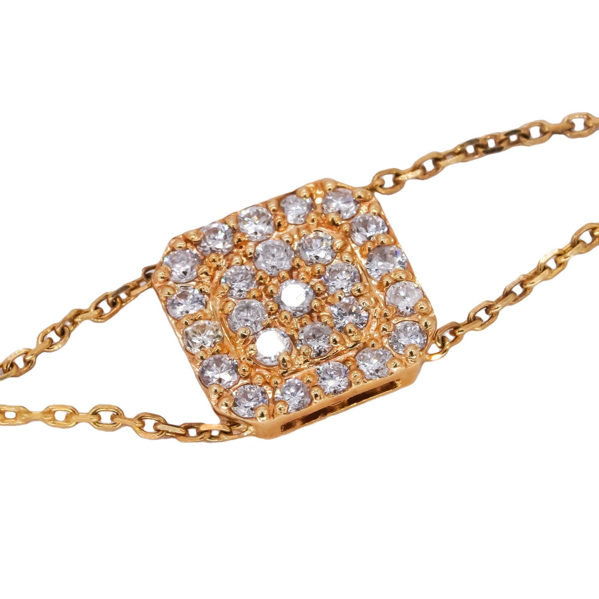 14k Yellow Gold 0.47CT Diamond Square Setting Double Chain Bracelet