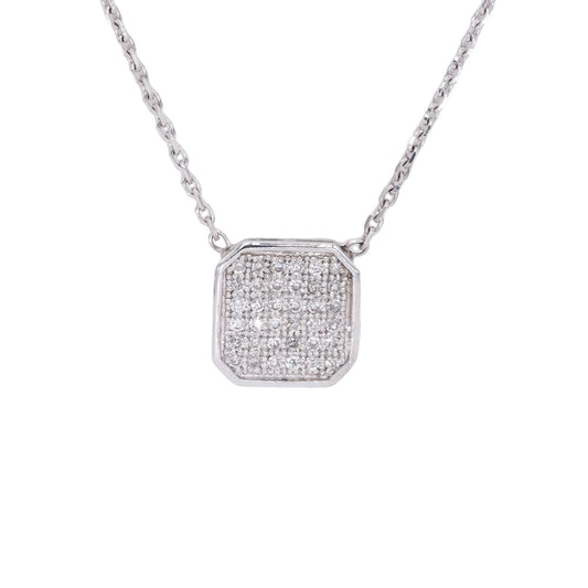 14k White Gold Jewelry 0.15CT Diamond Square Pendant Necklace