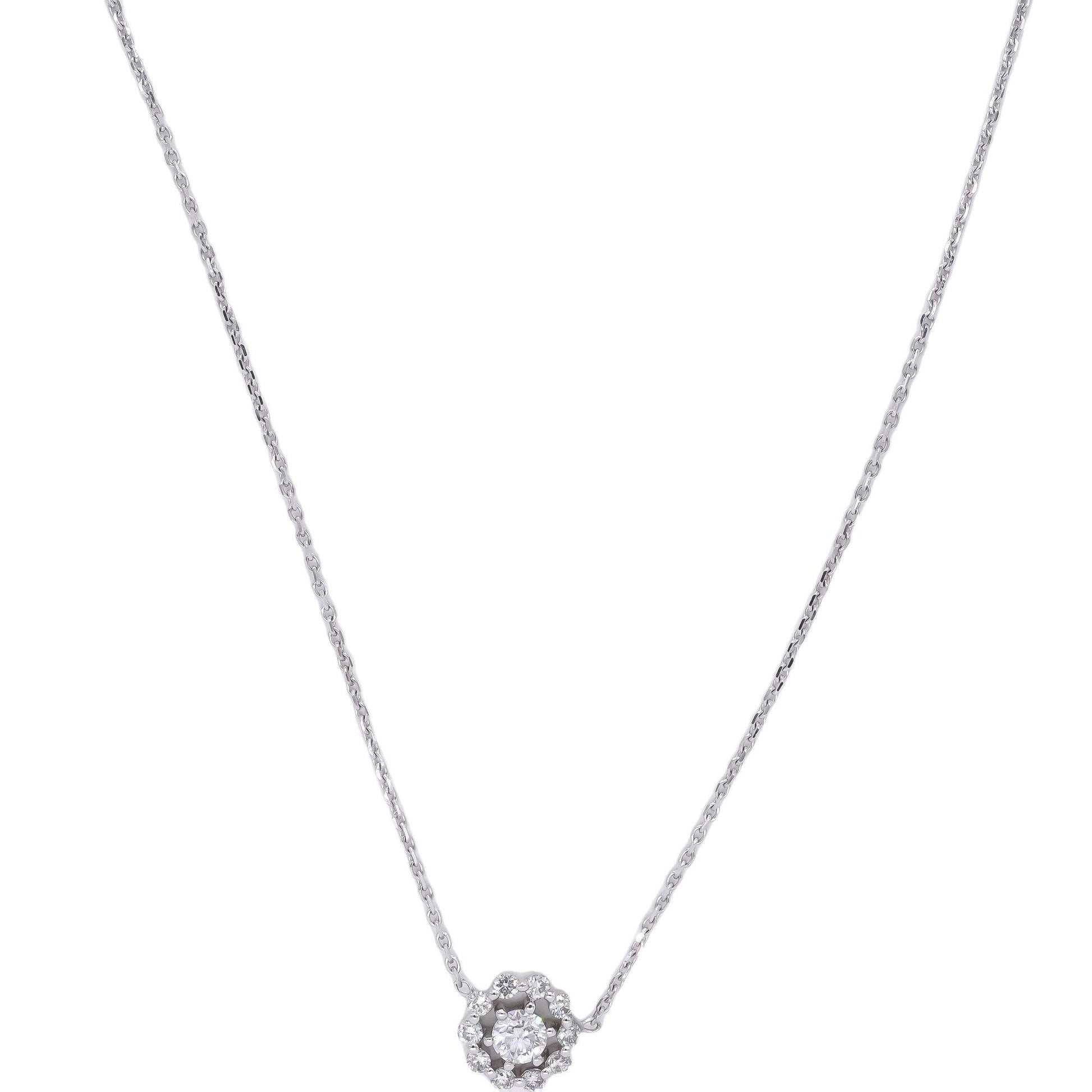 14k White Gold 0.50CT Diamond Halo Cluster Round Pendant Necklace