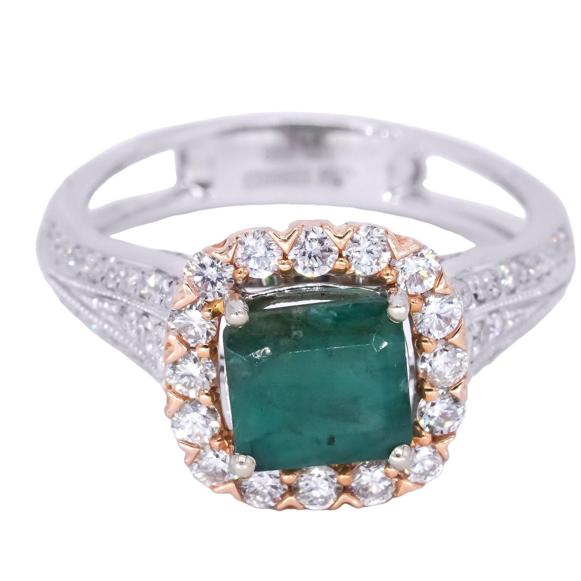 18k White & Yellow Gold Jewelry 2.32CT Diamond & Emerald Pave Ring size 7