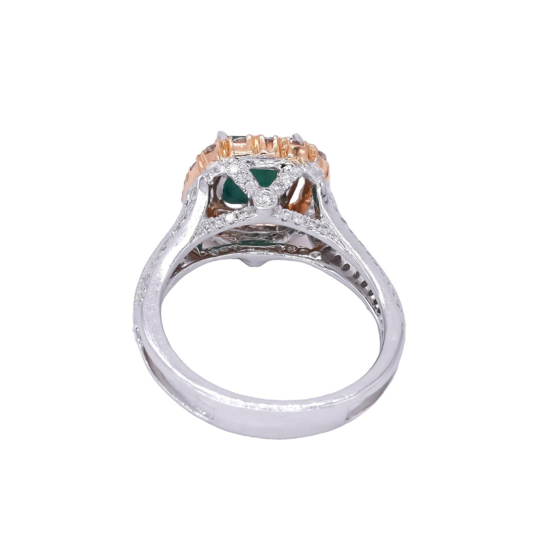 18k White & Yellow Gold Jewelry 2.32CT Diamond & Emerald Pave Ring size 7