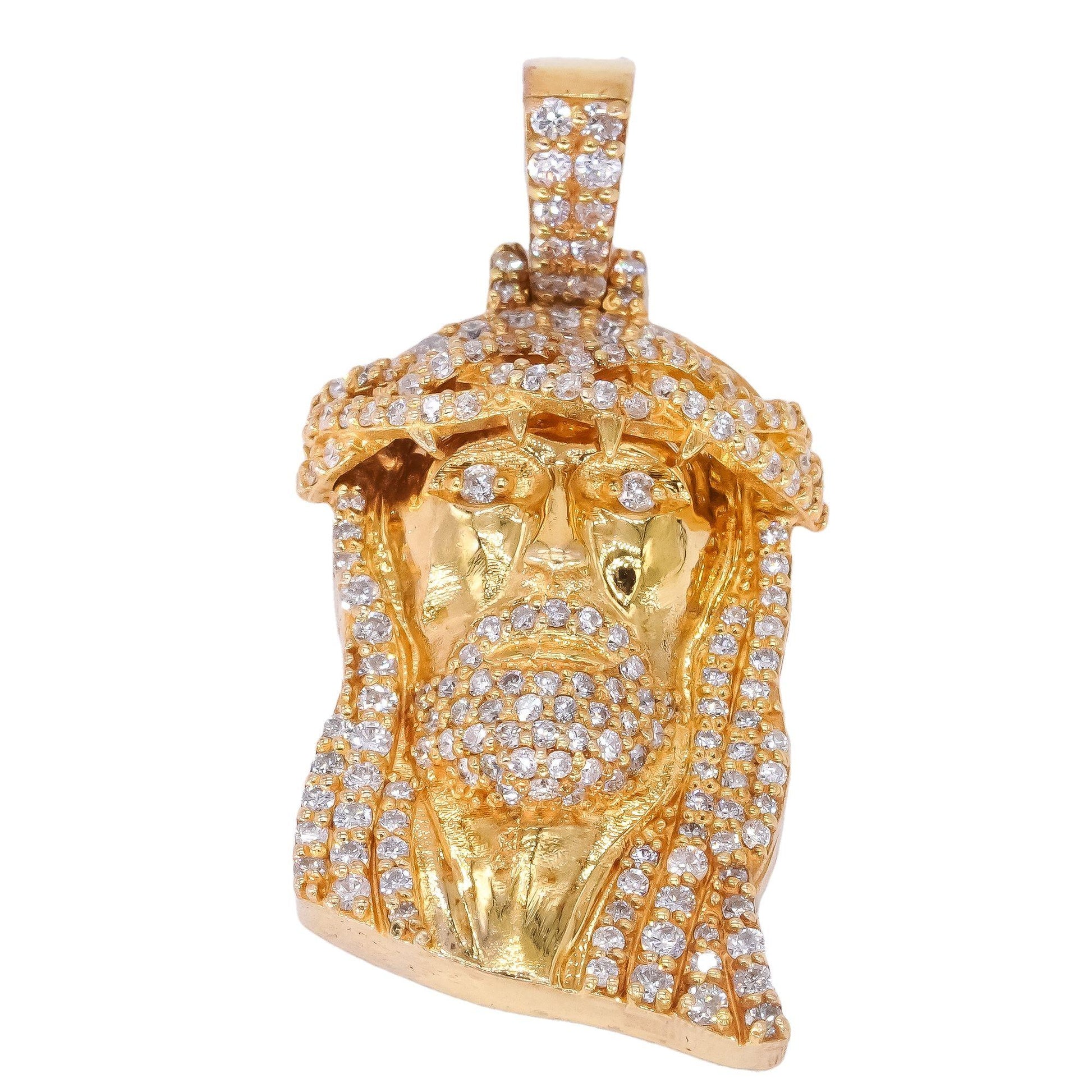 10k Yellow Gold 1.01CT Diamond Jesus Christ Head Charm Pendant