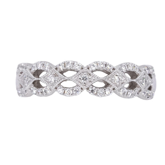 18k White Gold 0.22CT VS Diamond Pave Braided Band Ring size 6.75