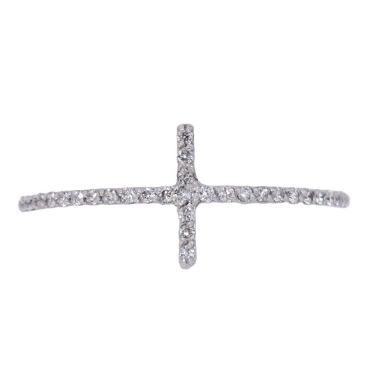 14k White Gold Jewelry 0.12CT Diamond Cross Crucifix Band Ring size 6