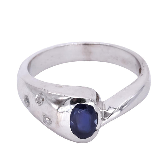 10k White Gold Jewelry 0.40CT Diamond & Sapphire Ring size 7