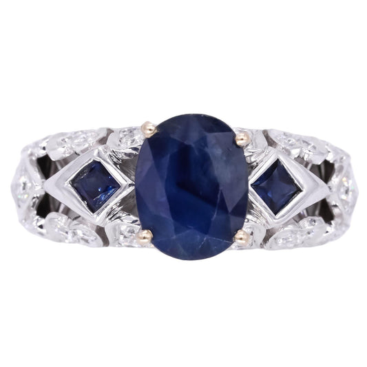 Simon &. Co. 18K White Gold 2.95CT Diamond & Blue Sapphire Ring size 7.75